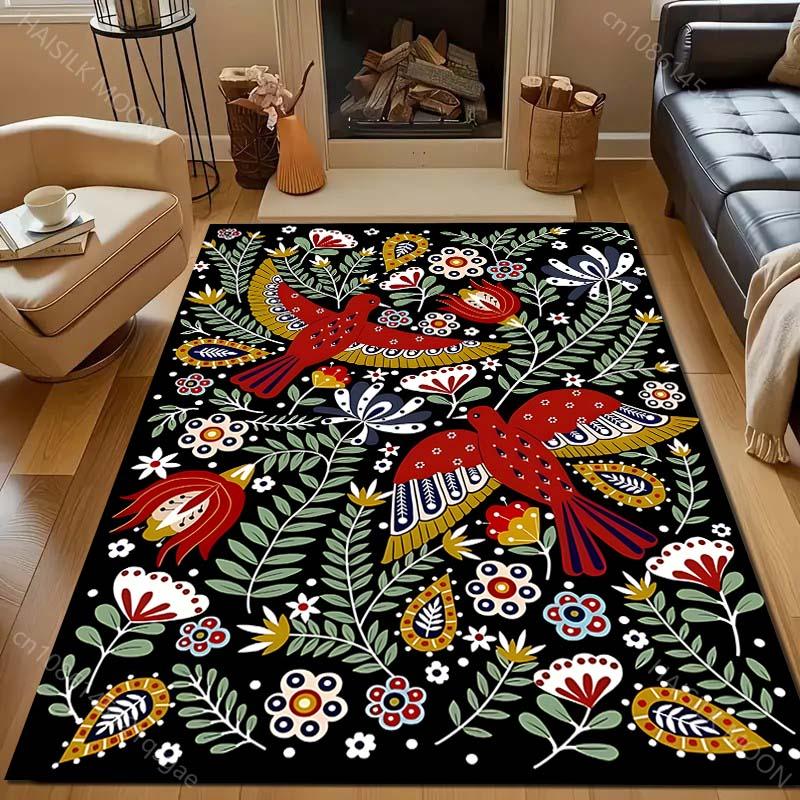 Tappeto con stampa di uccelli e fiori dei cartoni animati per camera da letto, soggiorno, comodino, divano, tappetino da pavimento, arredamento moderno per la casa, tappeto ad area spaziale 40x60cm (16x24in)