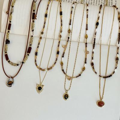 Maillard Kaplan Gözü Taşı Boncuklu Katmanlı Kolye Kadın Sonbahar ve Kış Retro Hafif Lüks Niş Moda Çok Yönlü Boyun Zinciri Kazak Zinciri