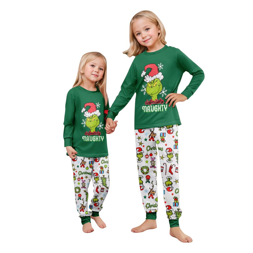 Christmas Print Family Matching Pajama Set Long Sleeve Long Pants Neck for Women Men and Kids