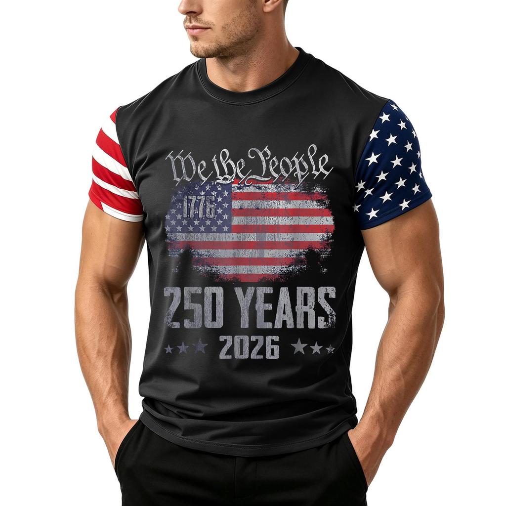 Men's Independence Day Flag Print Short Sleeve T-Shirt, Loose Casual Daily Summer Tops
