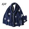 Floral Embroidered Shawl Solid Color for Women, Lightweight Soft Gauze Scarf with Vine Texture, 180x90cm Breathable Wrap Spring Summer Autumn