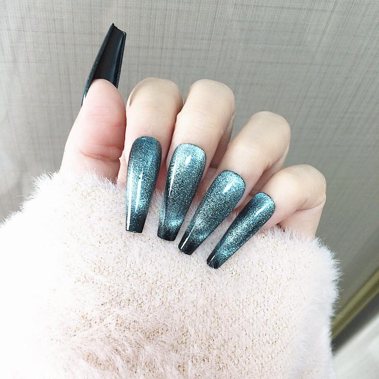 

Набор из 20 штук накладных ногтей ручной работы «кошачий глаз» с черным градиентом, съемные