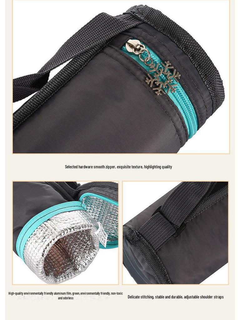 2L Oxford Waterproof Round Zipper Ice Bag: Outdoor Sports Insulated Shoulder Bottle Bag with Aluminum Film