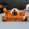 Holiday Home Decoration Halloween Witch Decorative Wood Serving Tray with Handle, Ghost Pumpkin Castle Table Decor Trick or Treat Dessert for