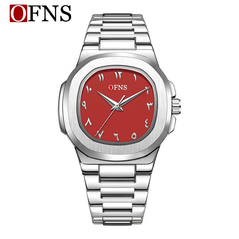 OFNS Men's Double Dial Quartz Square Watch - 30M Waterproof with Arabic Numerals, Ideal for Casual and Business Wear