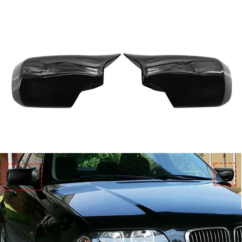 Car Gloss Black Ox Horn Rearview Side Mirror Cover For BMW 3 Series E46 1998-2005 5 Series E39 1995-2004 Replacement Accessories