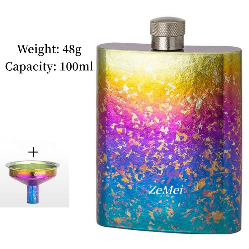 Portable Pure Titanium Hip Flask,3.4oz Spirits Vodka Cup Outdoors Whiskey Hip Flask,Flat Shape Flagon Men Gift Multiple Options
