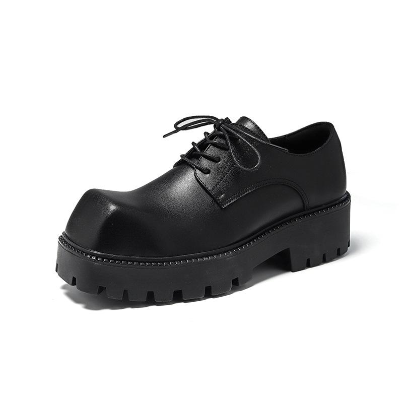 men fashion original leather shoes  designer square toe derby shoe stage nightclub dress black tide platform footwear male