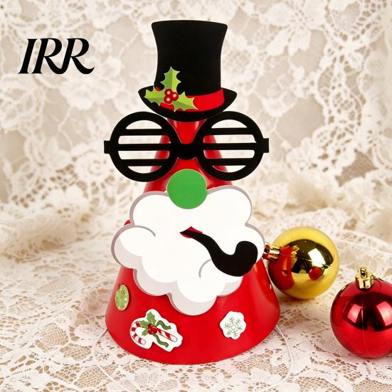 Snowman Party Hat Christmas for Kids Adults, Tree Reindeer Santa Detachable Sticker Paper Cone Birthday Supplies