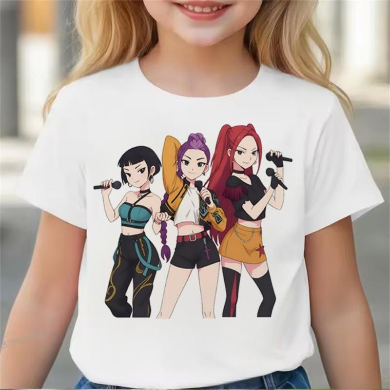 Summer Hot Children Clothes Girl Boy KPop Demon Hunters Movie Print T Shirts Print Kids T-shirt Tops