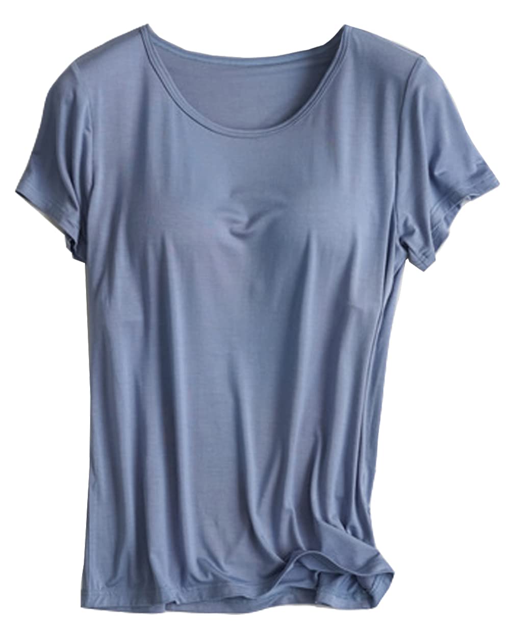 

Внутренние Шорты Широкие Влагоотводящие Быстросохнущие Комнатные Свободные Большие [BdeSYT] Женская Футболка, Рубашка, Рукав, С чашечками, Вырез, Топ, Впитывающий, Сушащий, синий