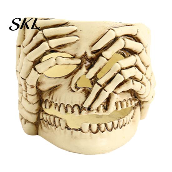 Realistic Halloween Ornaments Skull Candle Holder Decor, Resin Gothic Table Ornament, Spooky Shelf Reusable Decor for Party Home, Trick or Treat