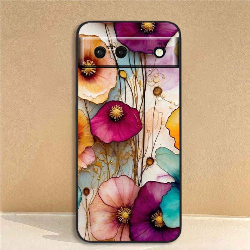 Butterfly flower pattern For Google Pixel 10 9a 9 8A 8 7 7A 6 6A Pro XL 2024 5G Black Soft TPU Silicone Phone Case