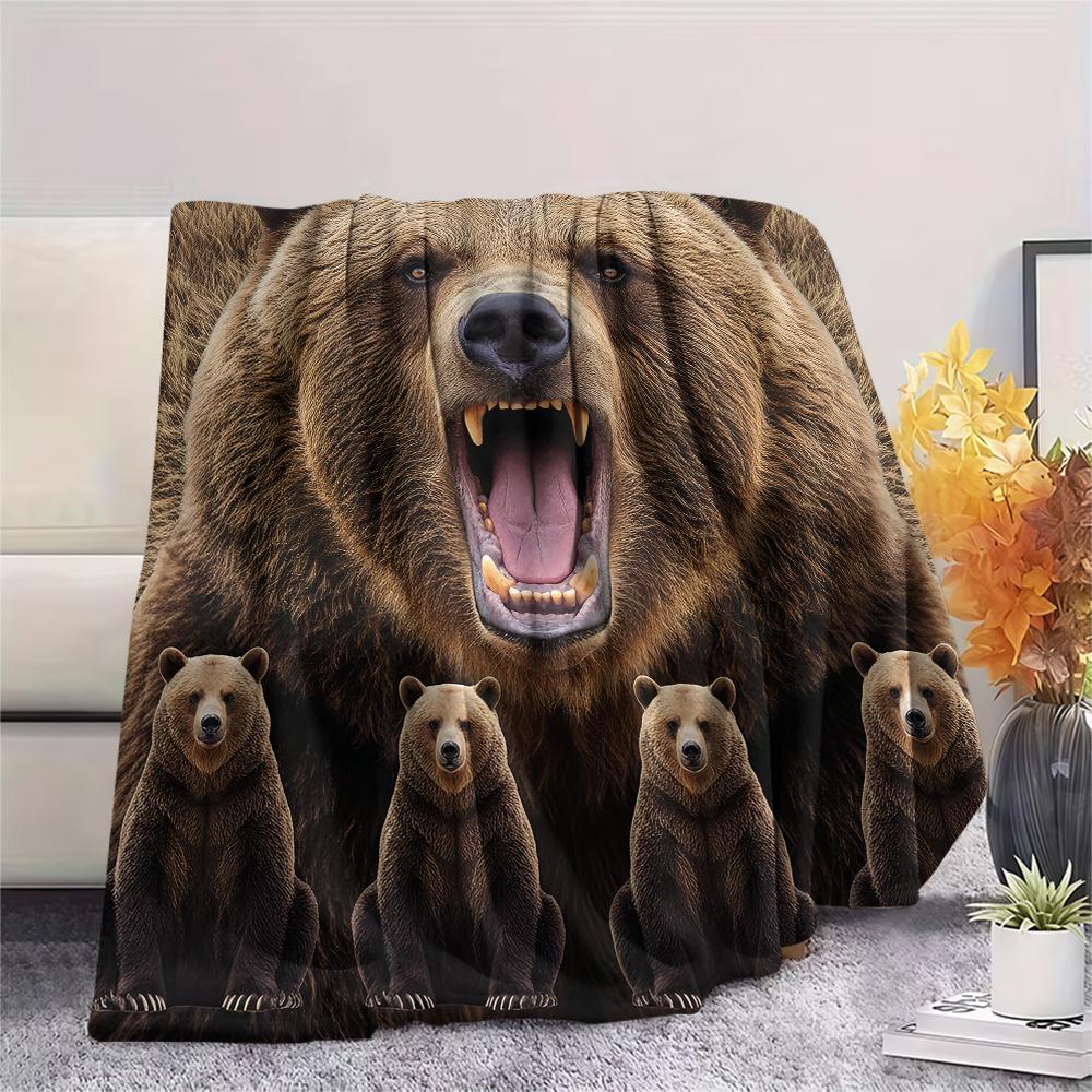 1Pc Bear Print Flannel Blanket, High quality Comfortable for All Seasons, Home Decor, Warmth and Comfort, Perfect for Gifts