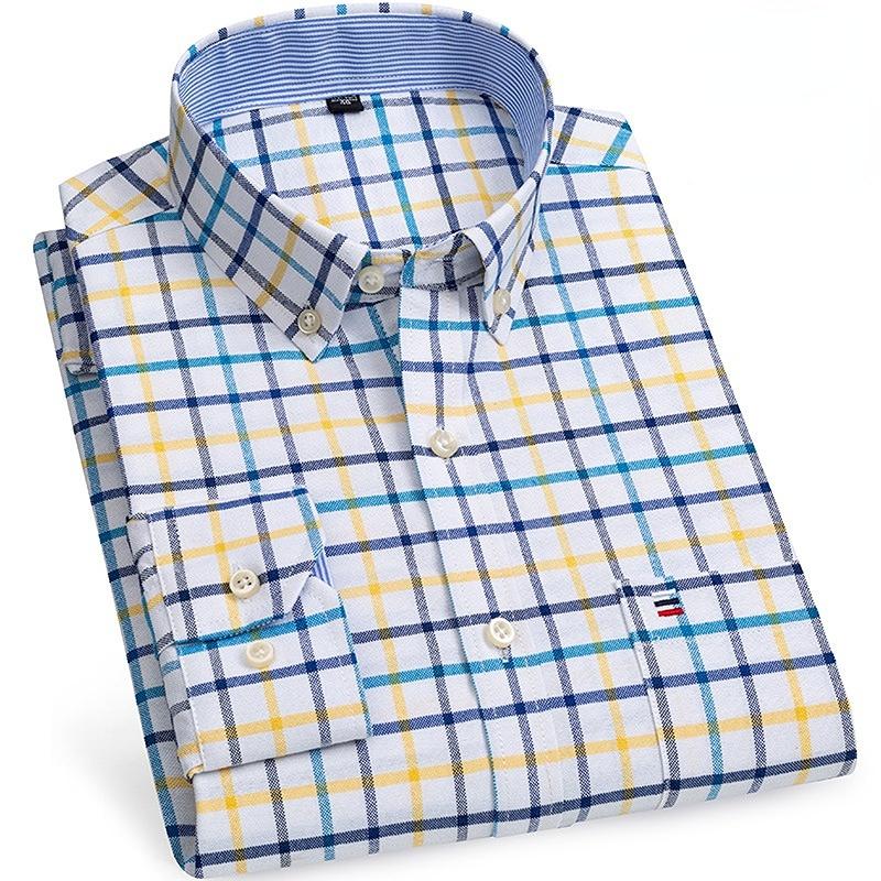 New Size S -7XL Blue Men Shirt Long Sleeve 100% Cotton Oxford Soft Comfortable Regular Fit Quality Business Man Casual Shirts