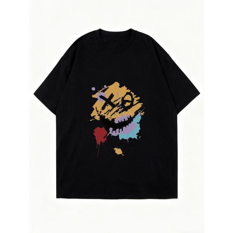 Oversized T Shirt Black Abstract Face Print With XO Graphic Casual Streetwear Fashion Unisex Top For Daily Wear And Outings