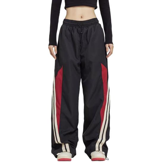 Damenhose, elastisch, hohe Taille, verstellbarer Kordelzug, weites Bein, vertikale Streifennähte, Retro-Streetstyle-Sporthose