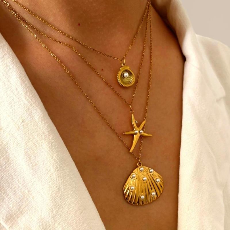 Ocean Themed Starfish Shell Stainless Steel Adjustable Lightweight Necklace Fashion Jewelry For Women Daily Wear