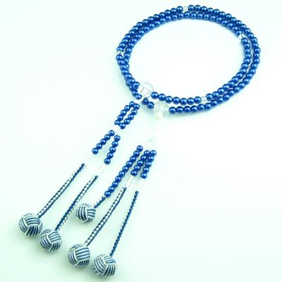 Myorenka Prayer Beads for Soka Gakkai, PC Pearl, Men's and Women's, 9-inch, Medium Size, Sapphire Blue, with Acrylic and Crystal Tassel, SGI Prayer