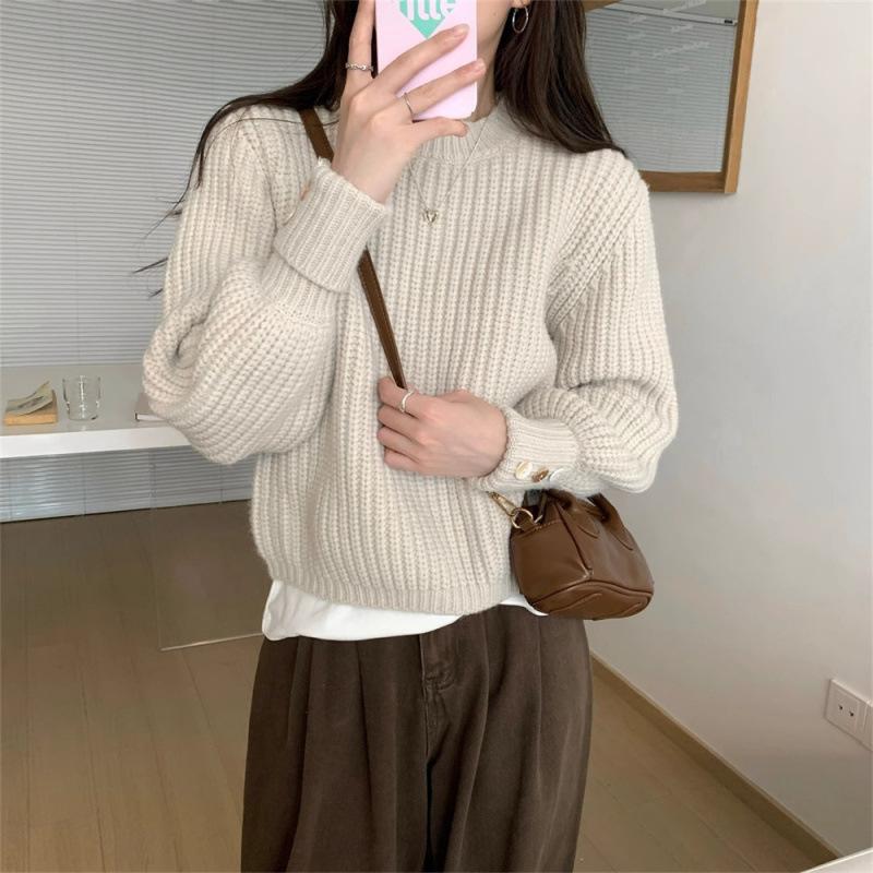 Women's Japanese Retro Loose Knit Pullover - Soft, Long Sleeve Base Layer for Spring/Autumn