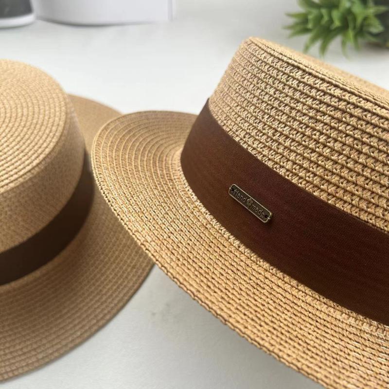 Flat top hat women's summer vacation seaside Panama hat flat edge French beach hat braided sunshade sunscreen top hat