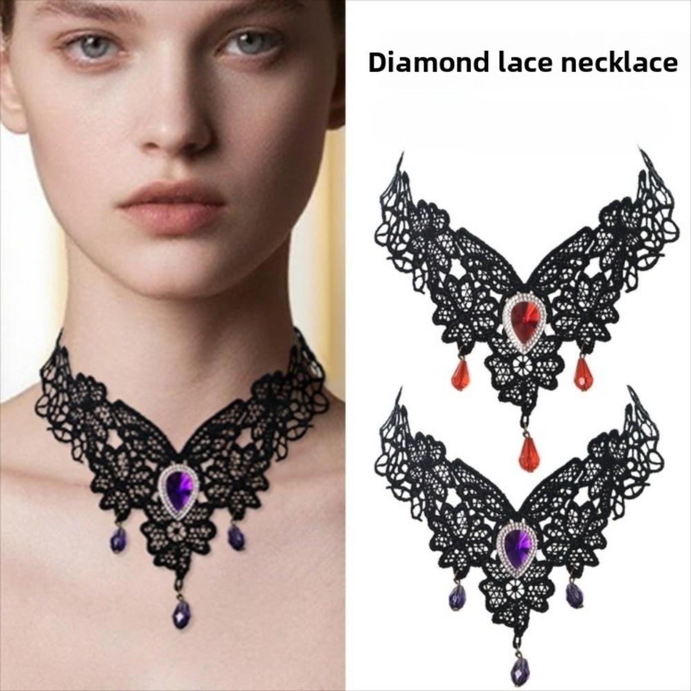 Rhinestone Halloween Necklace Pendant Halloween Clavicle Choker  Gothic Accessories