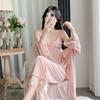 Golden velvet pajamas women's winter long-sleeved sexy lace three-piece set spring and autumn pure desire wind with chest pads loungewear