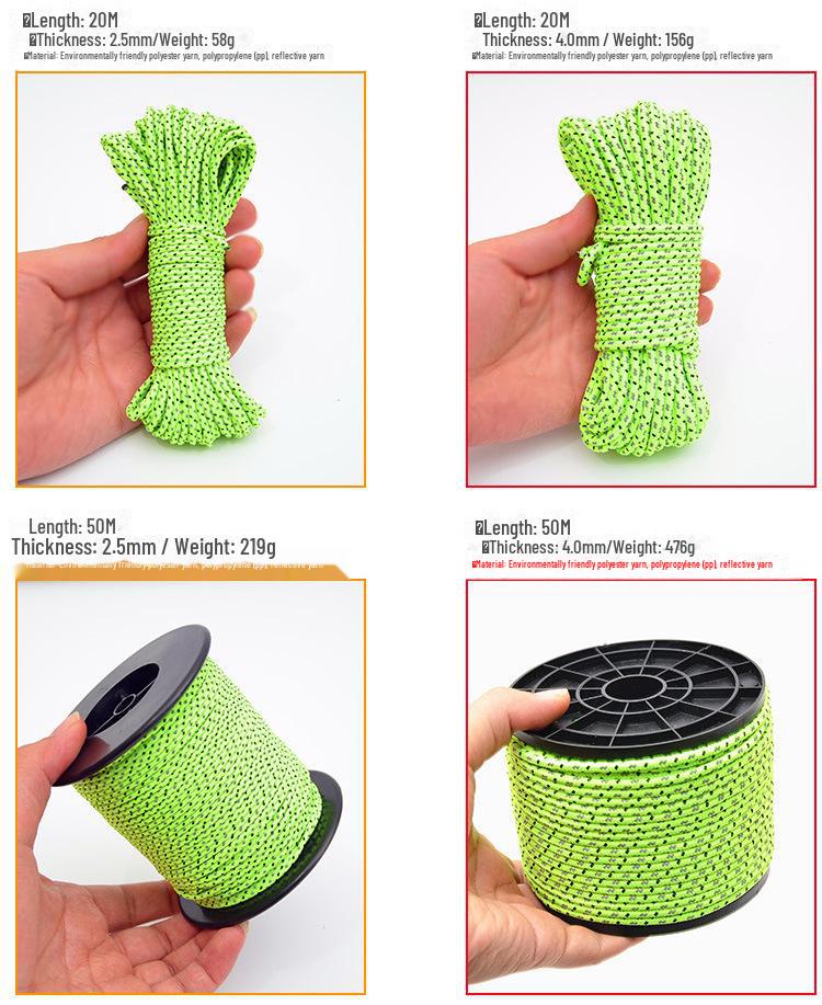 2,5 mm reflektierendes Zeltseil für den Außenbereich – winddicht, zur Befestigung, für Überdachungen, Erdnägel, 50 m