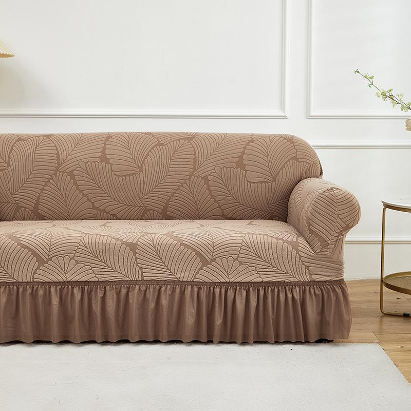 1 Stück Dehnbarer Sofabezug Jacquardmuster Sofabezüge mit Rock Einfarbige Staubdichte Rutschfeste Sofaschutzhülle für das Wohnzimmer