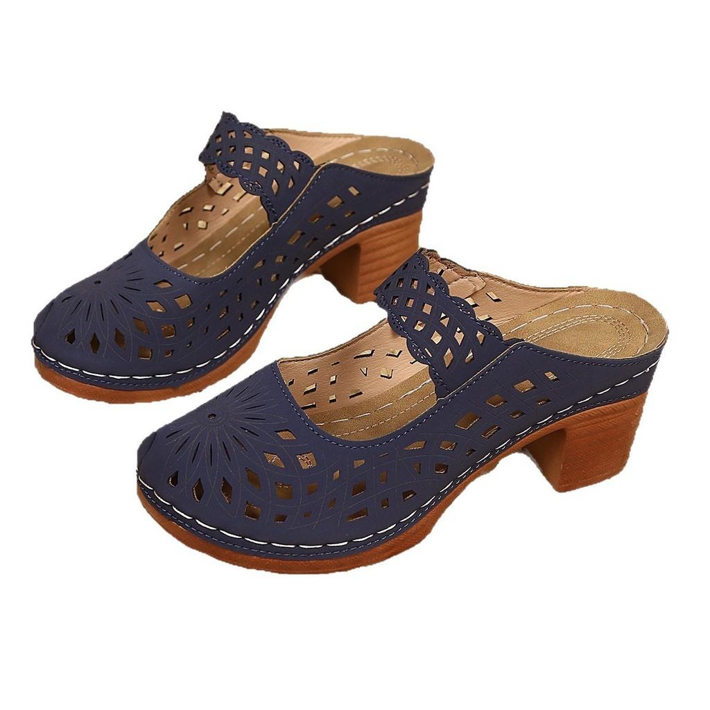Womens Peep Toe Chunky Heel Mules With Pu Upper For Summer Wear