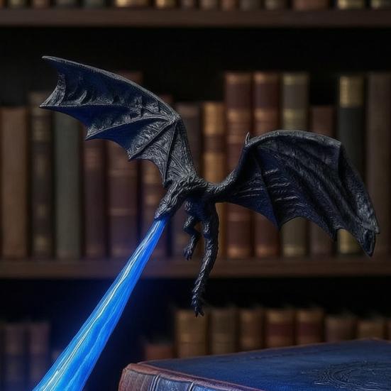 Fantasy Ornament for Bookshelves Dragon Bookshelf Nook Light, 3D Printed Fire-Breathing Shelf Decor with Flame Decorative Bookends Study Base,