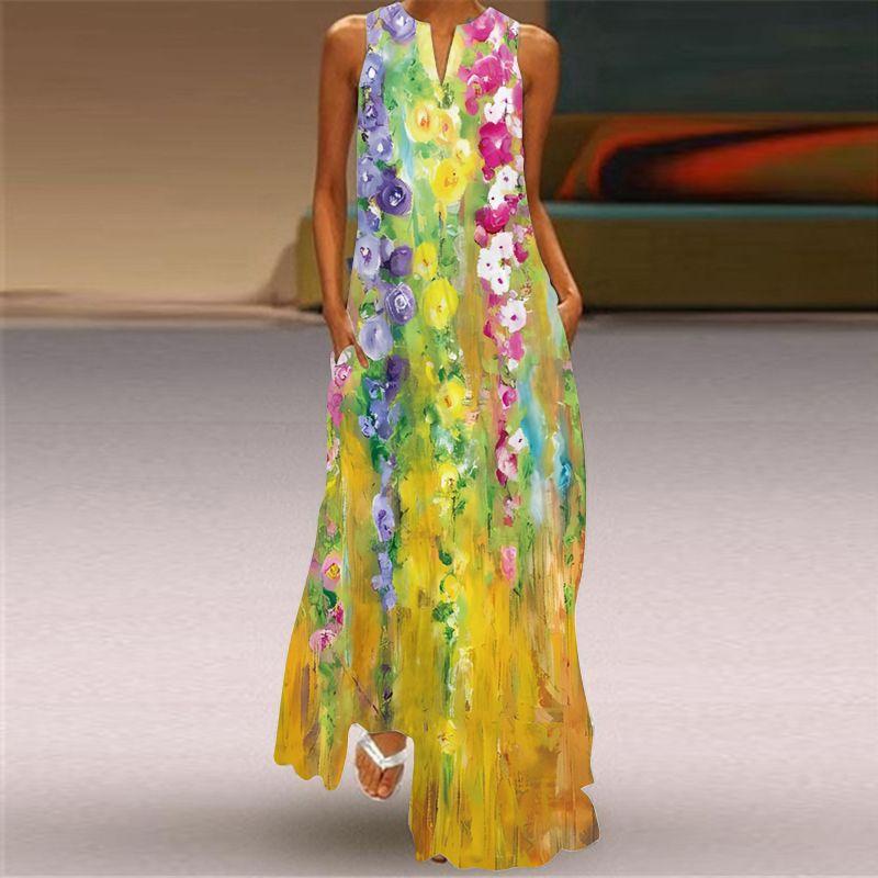Dress Women 3D Print Peacock Dragon Big Elephant Horse Tiger Lion Animal Pattern Sleeveless Maxi Dress