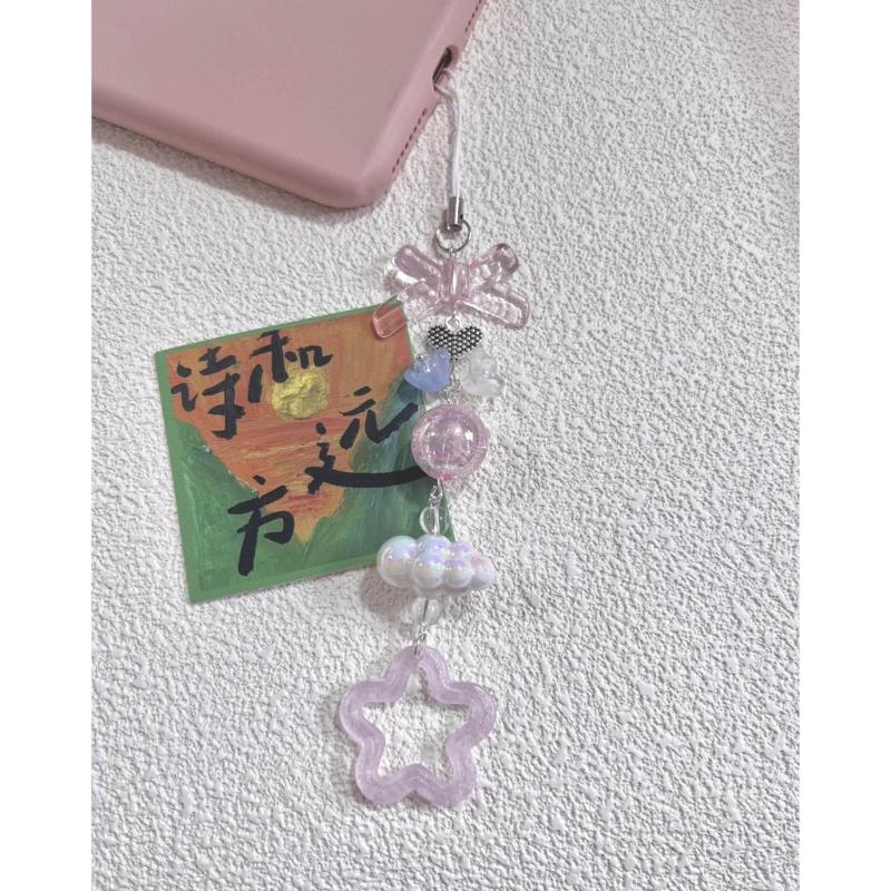 Keychain Lanyard String Star Heart Bowknot Phone Chain Lanyard Y2K Bowknot Charm