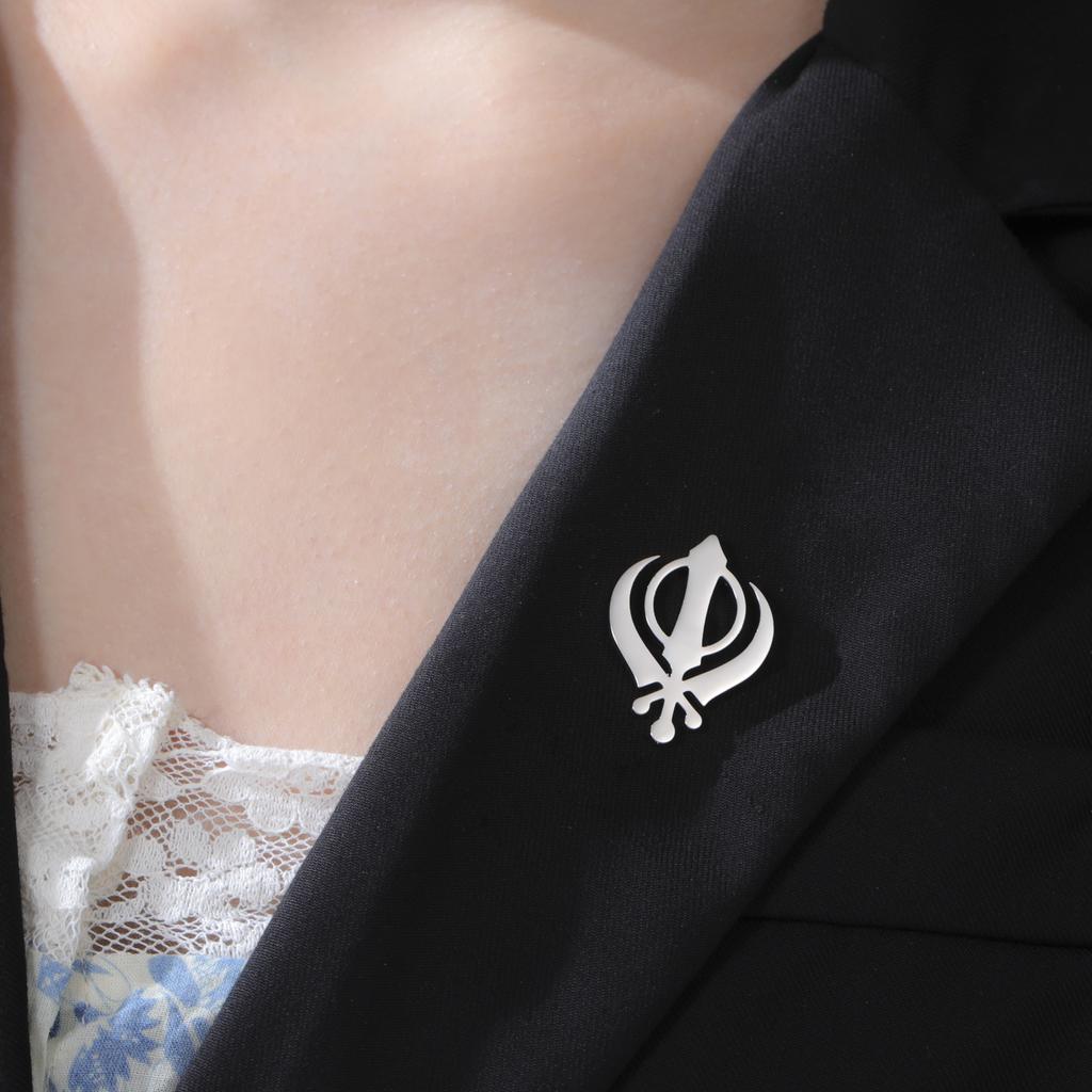 LIKGREAT Broszka Symbol Khanda dla Mężczyzn Kobiet Wiara Sikh Pin Stal Nierdzewna Religijny Sikhizm Amulet Biżuteria Prezent Hurtownia