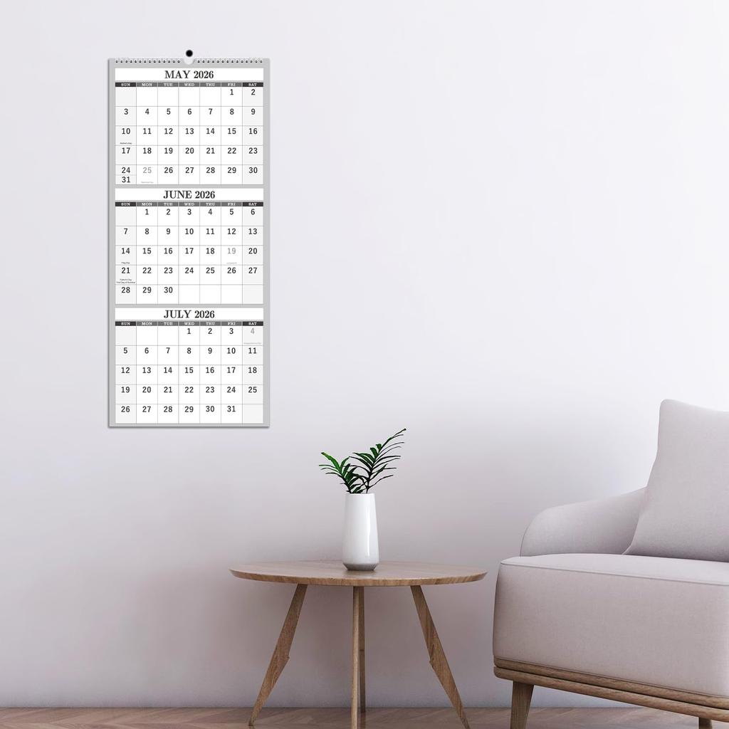 2026 Wall Calendar - 3 Month Calendar Vertical Display, 3-Month Wall Calendar 2026, Jan. 2026 - Dec. 2026, 11" X 26", Large Monthly Calendar, Lay-
