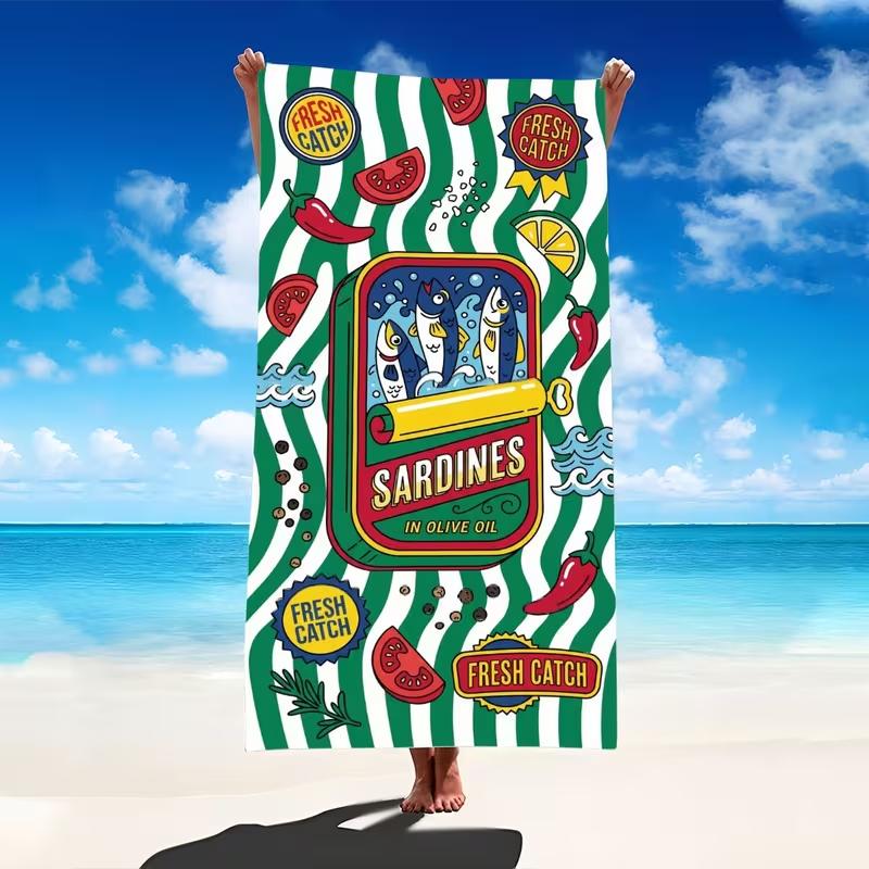 Minimalist Colorful Sardines Beach Towel, Coastal Fish Graphic Art Print Soft Absorbent Quick Dry Towel for Beach Swimming