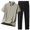 Men's Summer Quick-Dry Ice Silk Running Suit: Polo Shirt & Shorts for Middle-Aged and Elderly