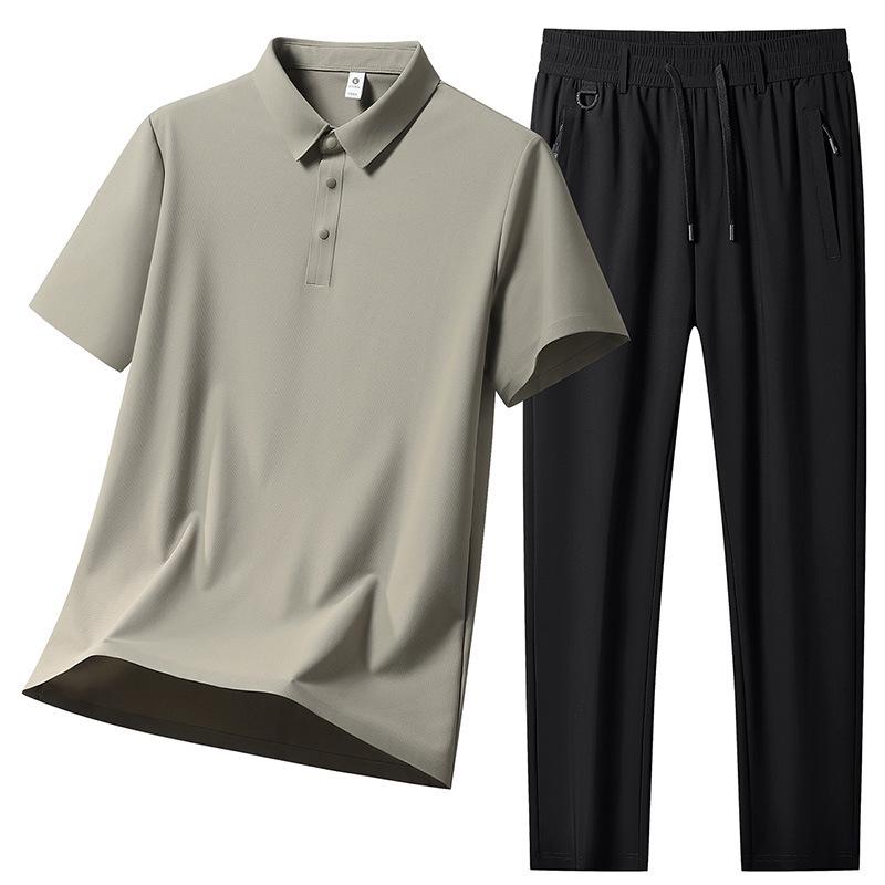 Men's Summer Quick-Dry Ice Silk Running Suit: Polo Shirt & Shorts for Middle-Aged and Elderly