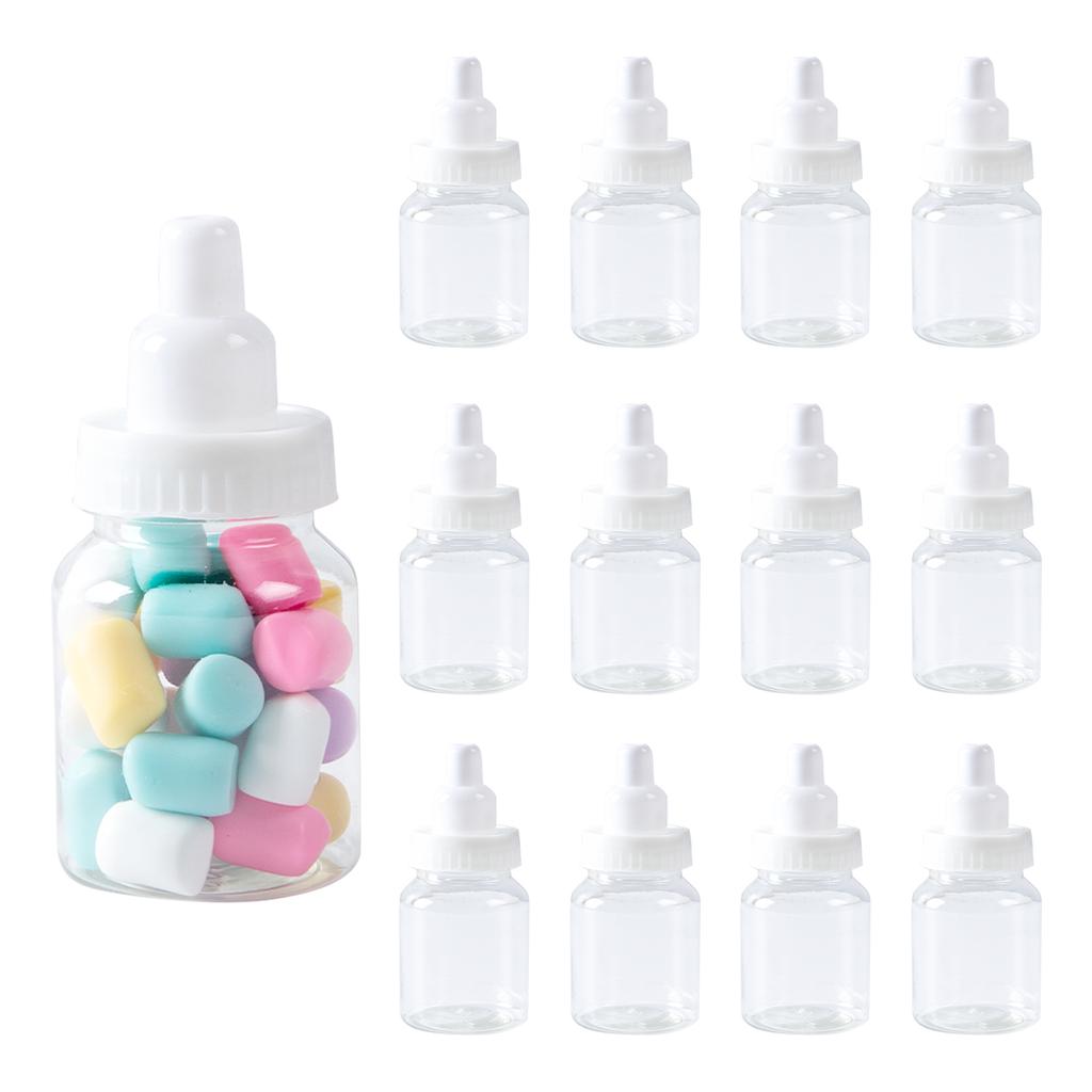 12Pcs Baby Bottle Blue Pink White Plastic Candy Bottle Baby Shower Gift Box Decorations Boys Girls Gender Reveal Party Favors