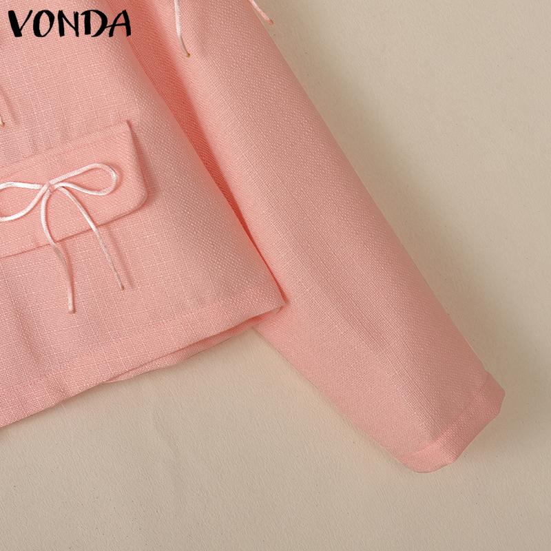 VONDA Women Autumn Round Neck Tied Long Sleeve Solid Color Jackets