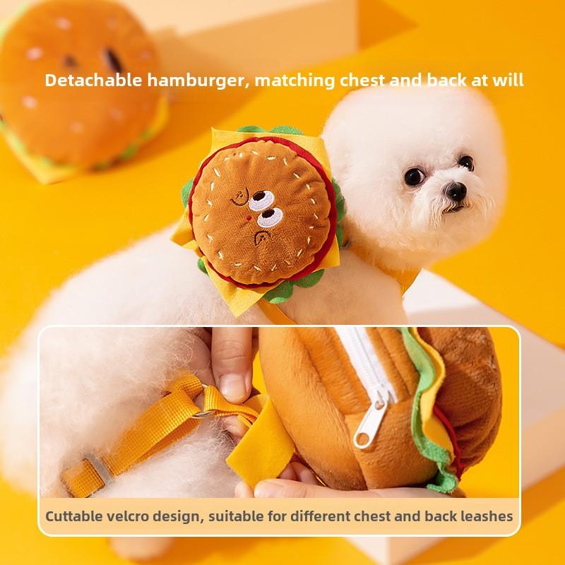 Mascote Bonito Hambúrguer Batatas Fritas Mochila Coleira Colete para Gato Peitoral para Cão Sair Passear Coleira para Cão Suprimentos