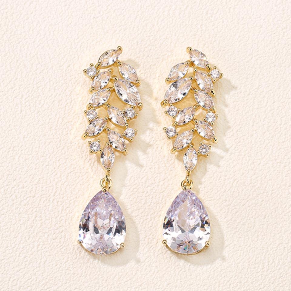 ZAKOL Water Droplet Leaves Copper Micro-set Zircon Women's Dangle Earrings Exquisite Fashion Bridal Wedding Charm Jewelry