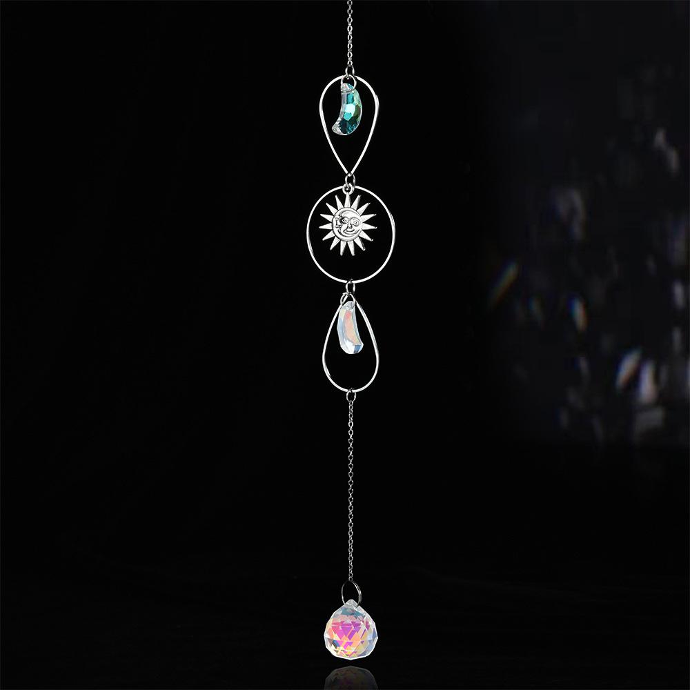 TikTok-Inspired Silver Crystal Wind Chimes with Stars, Moon, and Sun Catcher