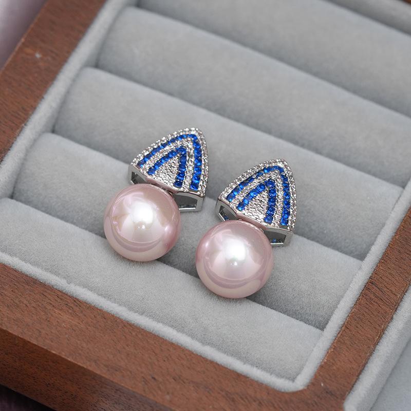 

Год жемчужные серьги женские премиум темпераментные серьги полные бриллиантов циркония маленькие милые серьги розовый