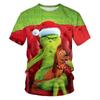 Nowy Świąteczny Kreskówkowy Zielony Futrzany Potwór Drukowany 3D Męski T-shirt z Krótkim Rękawem Świąteczny Grinch