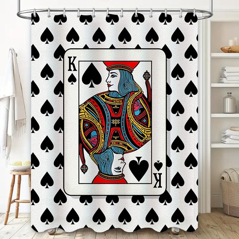 King Spade Shower Curtain With Card Design: Unique Bathroom Decor For Gamblers Poker Enthusiasts Black White Red Blue Colorful K
