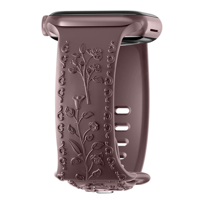 Engraved Strap For Apple Watch Band 42mm 44mm 45mm 41mm 40mm 49mm Silicone Floral Bracelet Correa Series 8 9 7 SE 4 5 6 Ultra 2