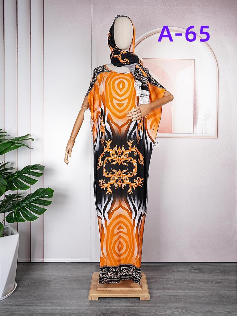Color Block Chiffon Dress with Headscarf - Plus Size African Muslim Women's Long Robe