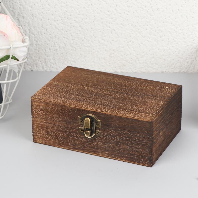 Drewniane Pudełka w Stylu Vintage z Pokrywką Kwadratowe Zawiasowe Pudełko do Przechowywania Biżuterii Rękodzieła do Dekoracji Domu DIY Ręcznie Robione Dzień Matki