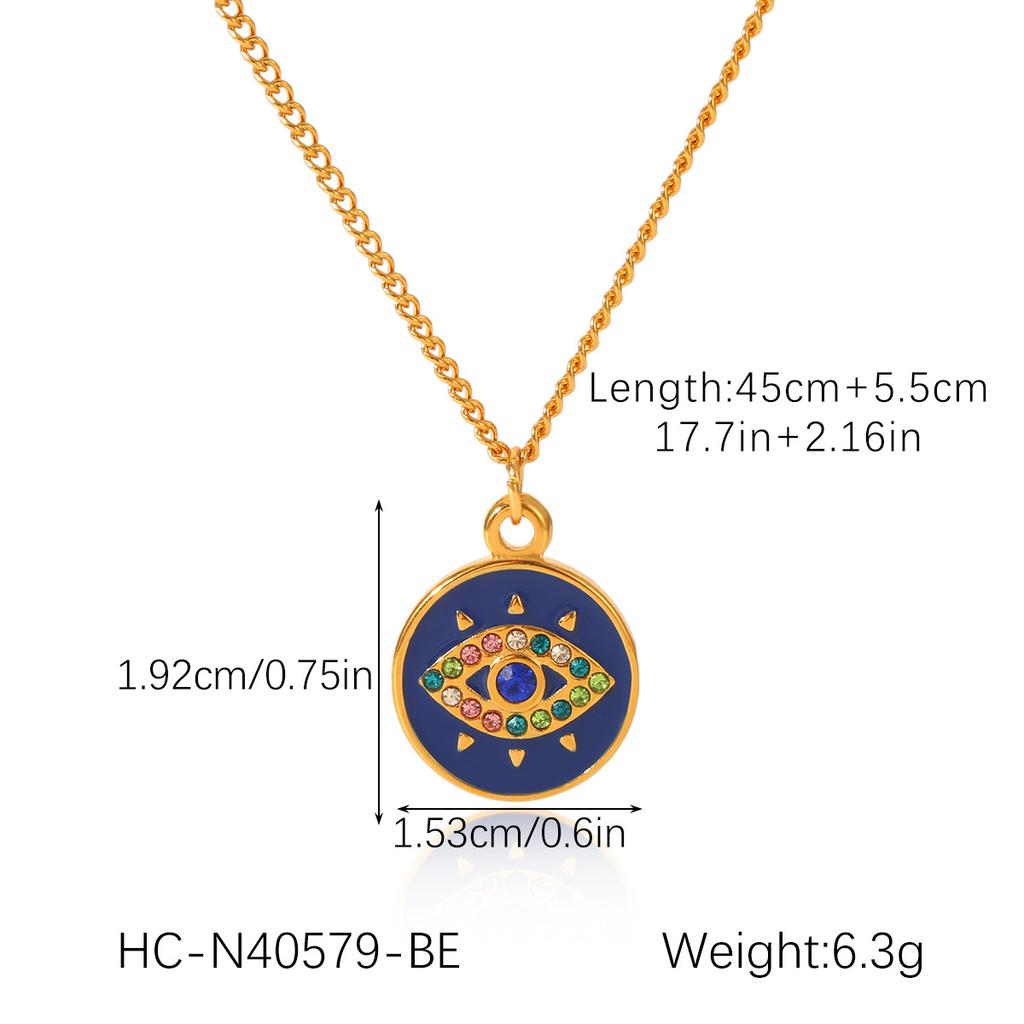 Durable Evil Eye Pendant Titanium Steel Necklace Luxury Drip Enamel Collar Chain Jewelry